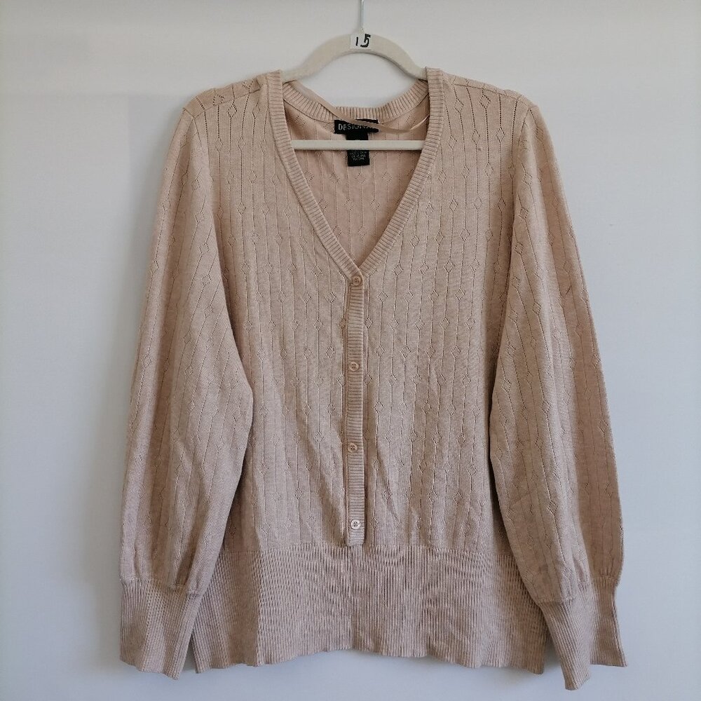 NWT Design 365 Womens Safari Tan Button Front Henley Cardigan Sweater Size 2X